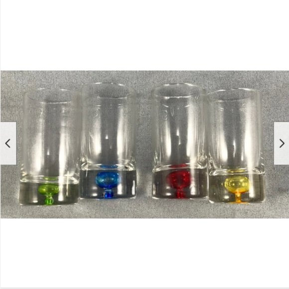 Set 4 Hand Blown Multi Coloured Bubble Base Shot Glasses Barware Weighted 3" - Picture 4 of 5